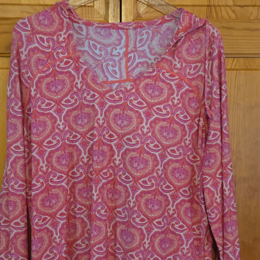 Coolibar Womens Pink Paisley UV Protection Hooded Swim Cover Up Dress Thumbholes